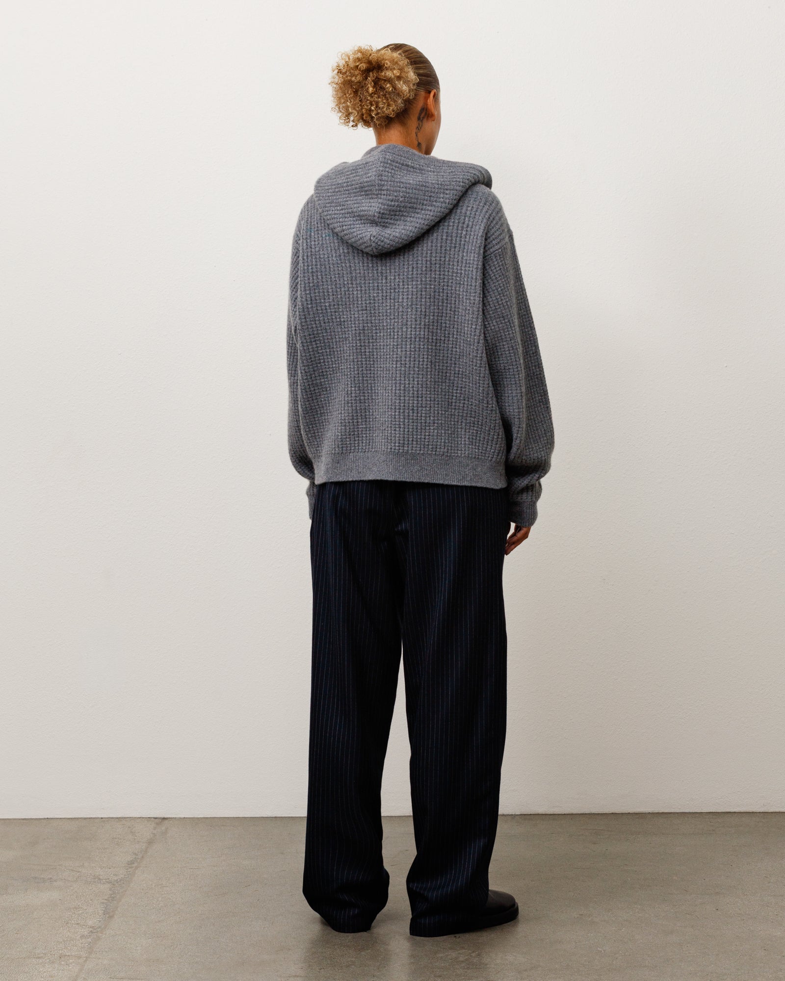 WAFFLE CASHMERE ZIP HOOD SWEATER